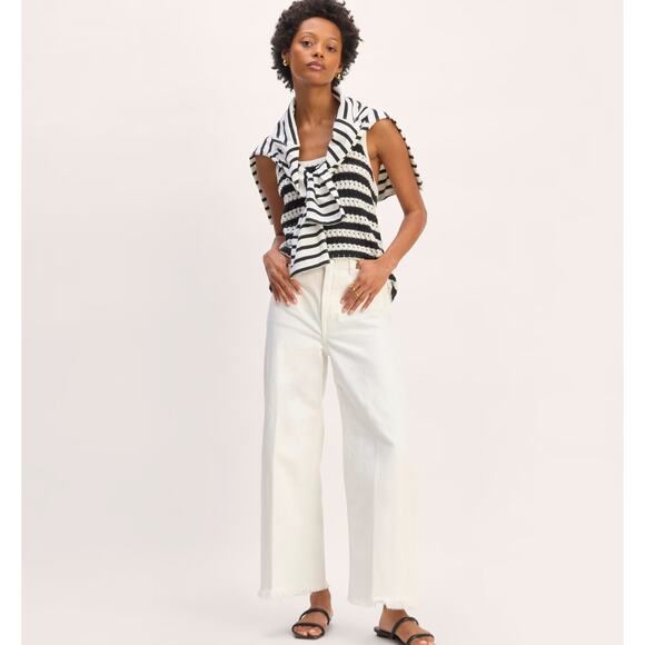 NWOT Everlane The Mariner Wide Leg Cropped Jean In Frayed Hem Bone Size 23 - Picture 1 of 10